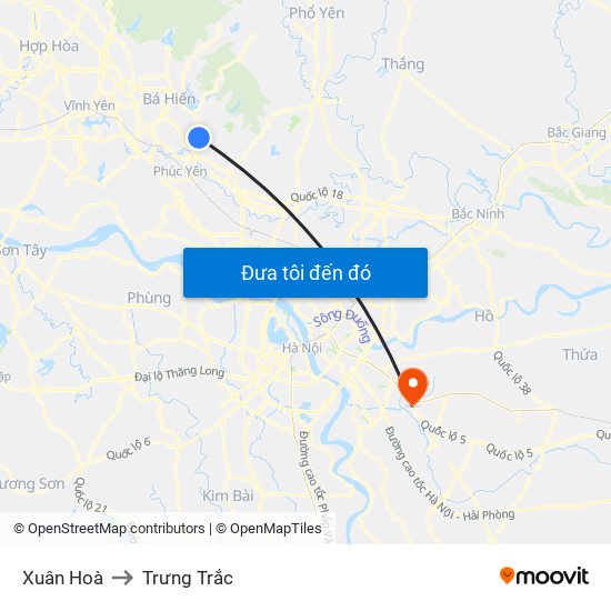 Xuân Hoà to Trưng Trắc map