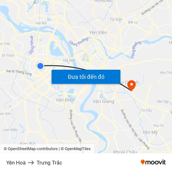 Yên Hoà to Trưng Trắc map