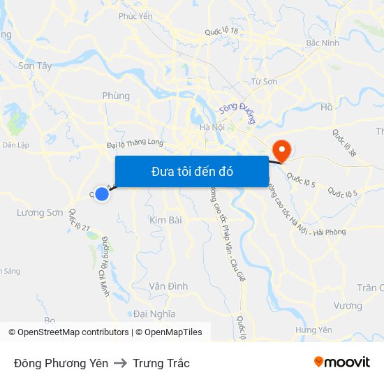 Đông Phương Yên to Trưng Trắc map