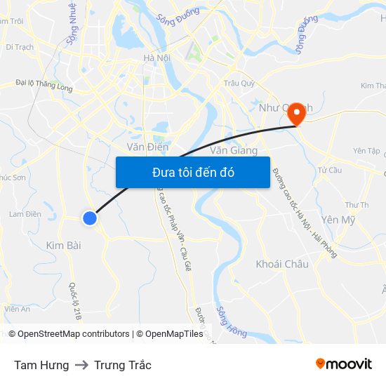 Tam Hưng to Trưng Trắc map