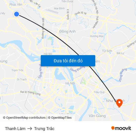 Thanh Lâm to Trưng Trắc map