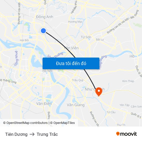 Tiên Dương to Trưng Trắc map