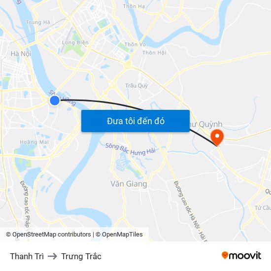 Thanh Trì to Trưng Trắc map