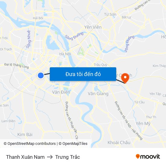 Thanh Xuân Nam to Trưng Trắc map