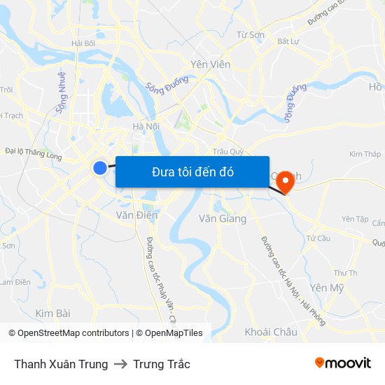 Thanh Xuân Trung to Trưng Trắc map