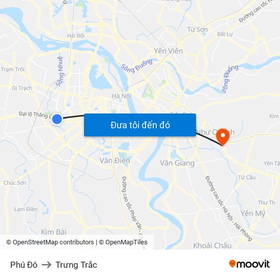 Phú Đô to Trưng Trắc map