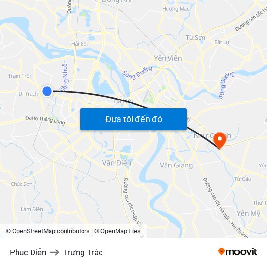 Phúc Diễn to Trưng Trắc map