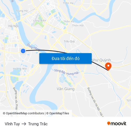 Vĩnh Tuy to Trưng Trắc map