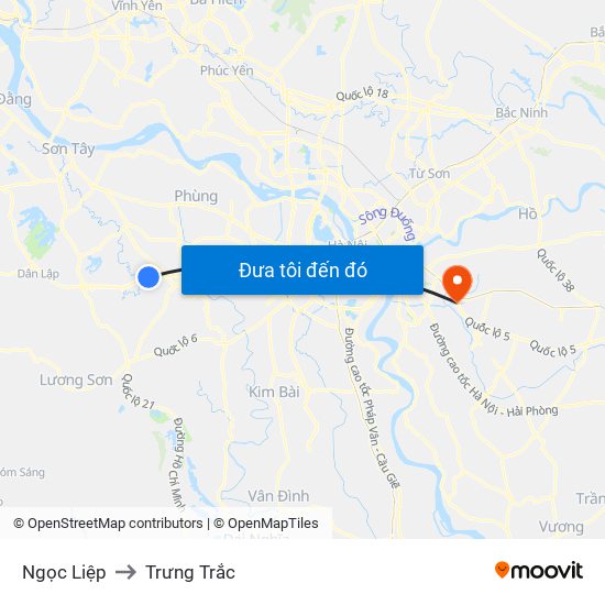 Ngọc Liệp to Trưng Trắc map