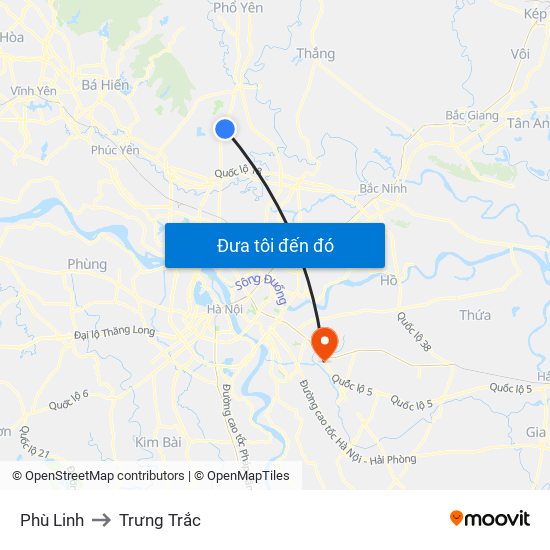 Phù Linh to Trưng Trắc map