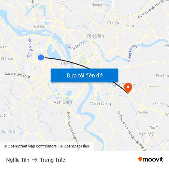 Nghĩa Tân to Trưng Trắc map