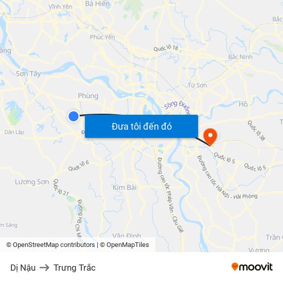 Dị Nậu to Trưng Trắc map