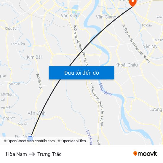 Hòa Nam to Trưng Trắc map