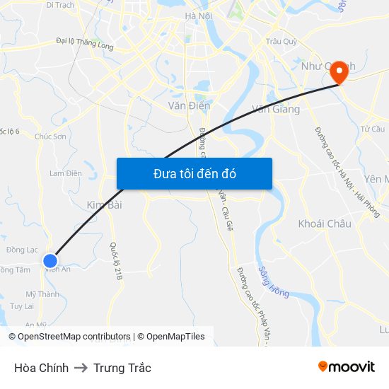 Hòa Chính to Trưng Trắc map