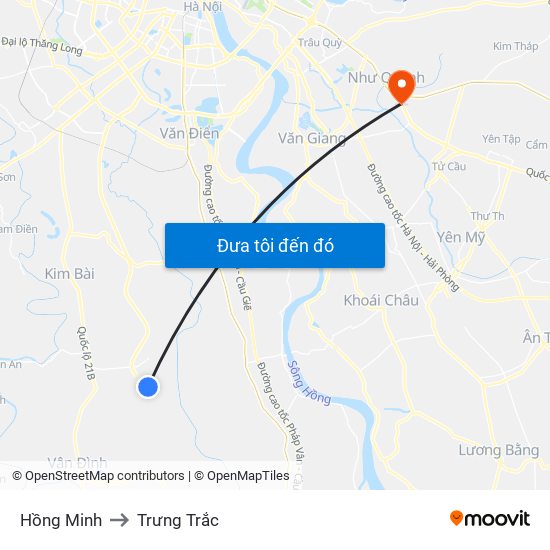 Hồng Minh to Trưng Trắc map