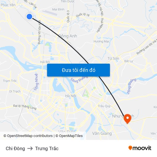 Chi Đông to Trưng Trắc map