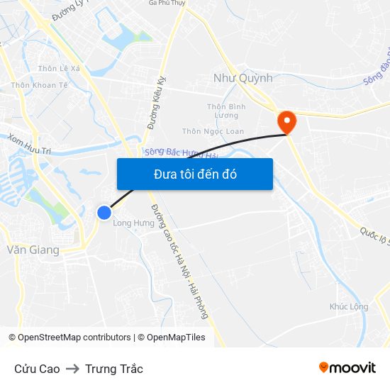 Cửu Cao to Trưng Trắc map