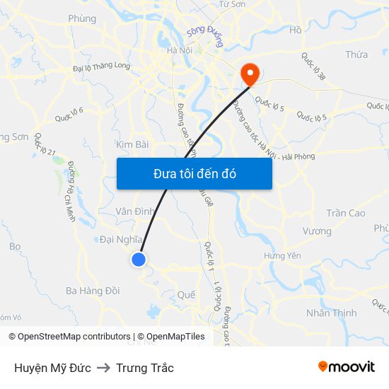 Huyện Mỹ Đức to Trưng Trắc map