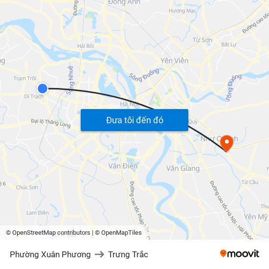 Phường Xuân Phương to Trưng Trắc map