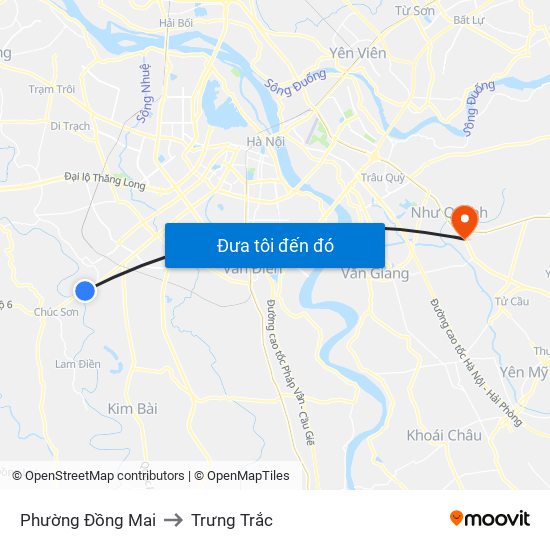 Phường Đồng Mai to Trưng Trắc map