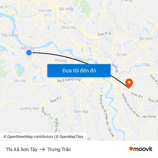 Thị Xã Sơn Tây to Trưng Trắc map