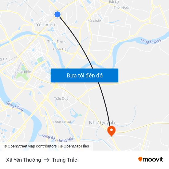 Xã Yên Thường to Trưng Trắc map