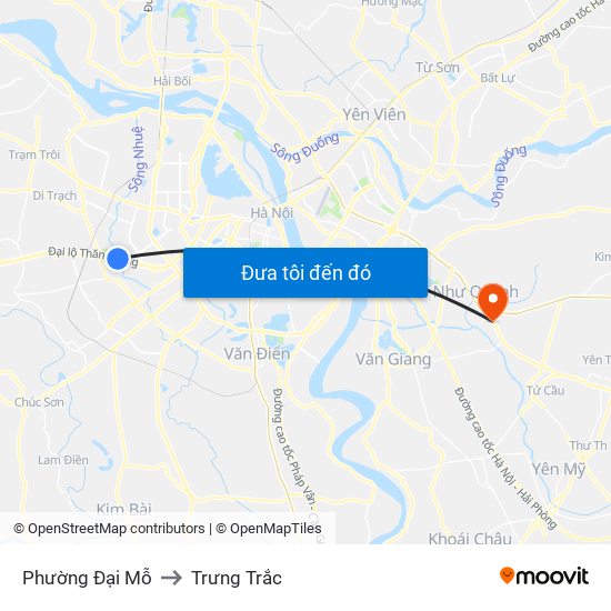 Phường Đại Mỗ to Trưng Trắc map