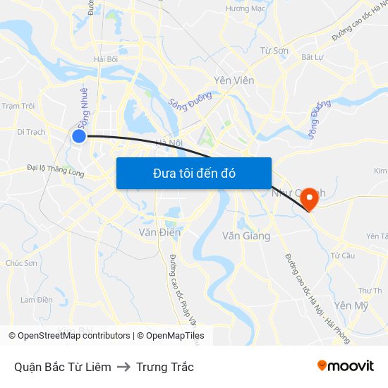 Quận Bắc Từ Liêm to Trưng Trắc map