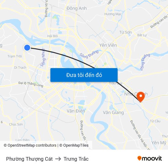 Phường Thượng Cát to Trưng Trắc map