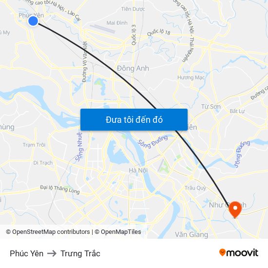 Phúc Yên to Trưng Trắc map