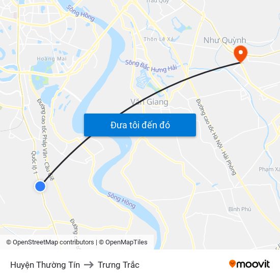 Huyện Thường Tín to Trưng Trắc map