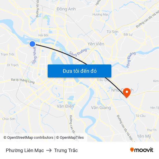 Phường Liên Mạc to Trưng Trắc map