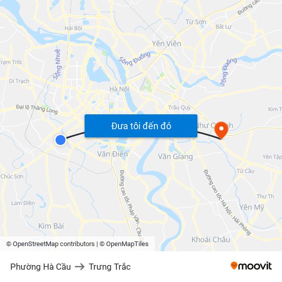 Phường Hà Cầu to Trưng Trắc map