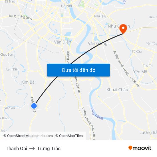 Thanh Oai to Trưng Trắc map