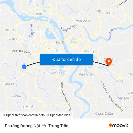 Phường Dương Nội to Trưng Trắc map