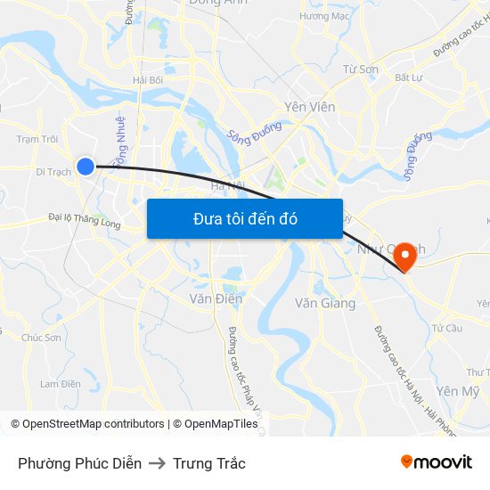 Phường Phúc Diễn to Trưng Trắc map