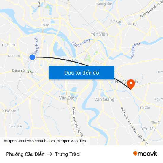 Phường Cầu Diễn to Trưng Trắc map