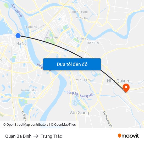 Quận Ba Đình to Trưng Trắc map