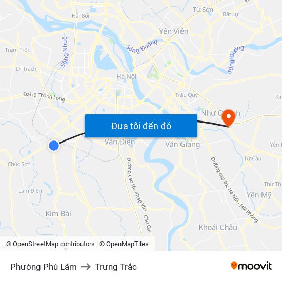 Phường Phú Lãm to Trưng Trắc map