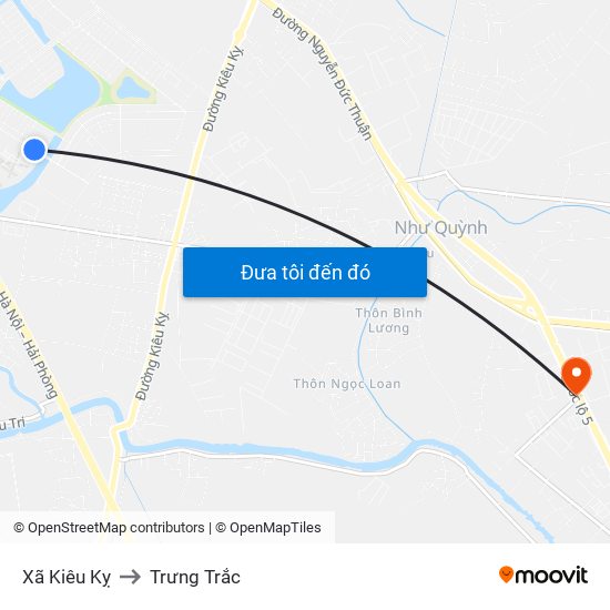 Xã Kiêu Kỵ to Trưng Trắc map