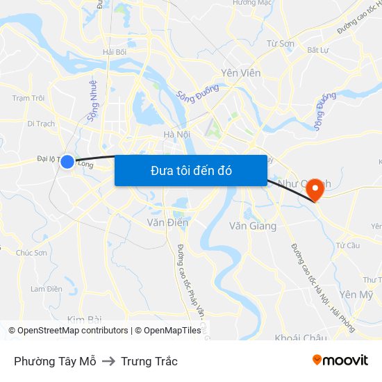 Phường Tây Mỗ to Trưng Trắc map