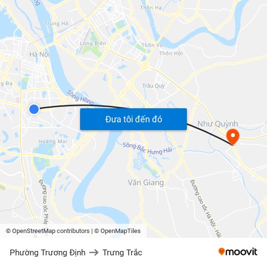 Phường Trương Định to Trưng Trắc map