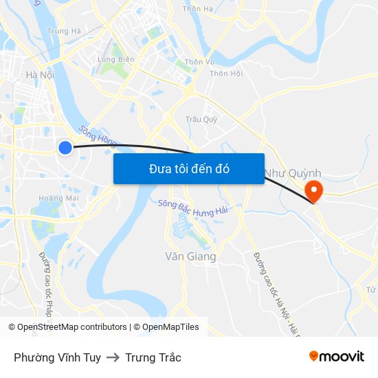 Phường Vĩnh Tuy to Trưng Trắc map