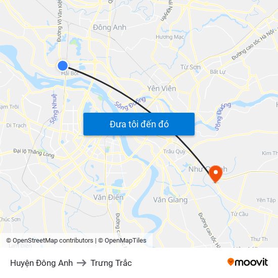 Huyện Đông Anh to Trưng Trắc map