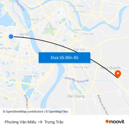 Phường Văn Miếu to Trưng Trắc map