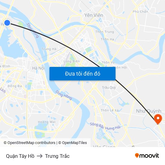 Quận Tây Hồ to Trưng Trắc map