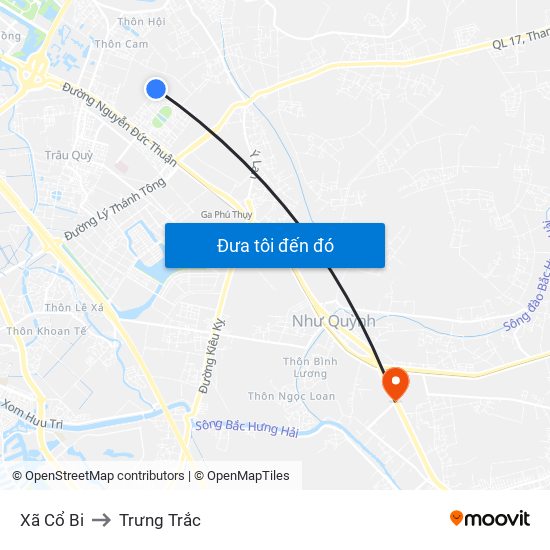 Xã Cổ Bi to Trưng Trắc map