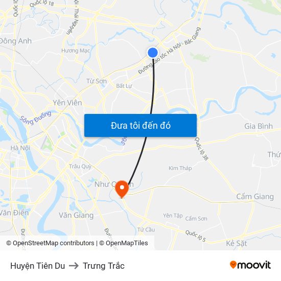 Huyện Tiên Du to Trưng Trắc map