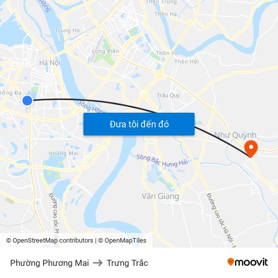 Phường Phương Mai to Trưng Trắc map