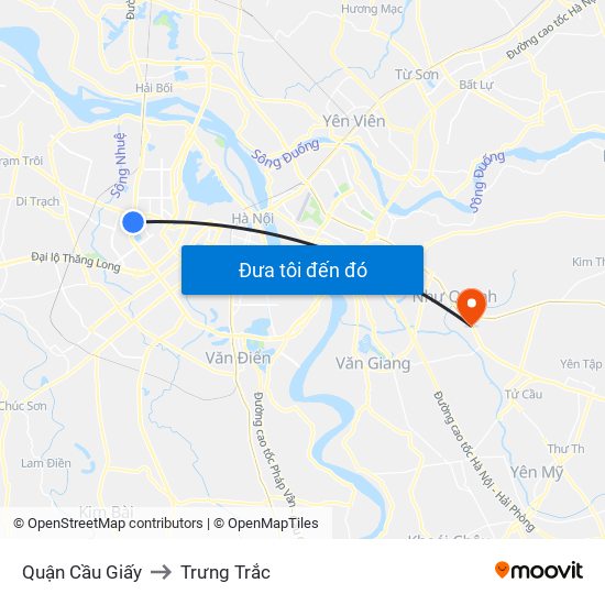 Quận Cầu Giấy to Trưng Trắc map